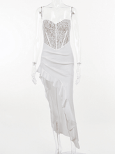 Load image into Gallery viewer, Aizen Lace Asymmetric Ruffle Midi Dress
