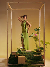 Load image into Gallery viewer, Alara Halterneck Flower Ruffle Maxi Dress In Green
