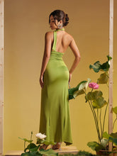 Load image into Gallery viewer, Alara Halterneck Flower Ruffle Maxi Dress In Green

