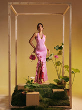 Load image into Gallery viewer, Alara Halterneck Flower Ruffle Maxi Dress In Pink
