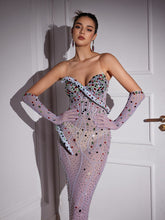 Load image into Gallery viewer, Aleia Snake Twisted Rhinestone Maxi Dress With Gloves
