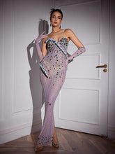Load image into Gallery viewer, Aleia Snake Twisted Rhinestone Maxi Dress With Gloves
