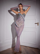 Load image into Gallery viewer, Aleia Snake Twisted Rhinestone Maxi Dress With Gloves
