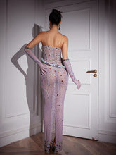 Load image into Gallery viewer, Aleia Snake Twisted Rhinestone Maxi Dress With Gloves
