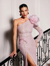 Load image into Gallery viewer, Alioth One Shoulder Lace Flower Midi Dress
