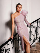 Load image into Gallery viewer, Alioth One Shoulder Lace Flower Midi Dress
