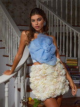 Load image into Gallery viewer, Alistair Strapless Flower Mesh Top In Blue
