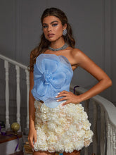 Load image into Gallery viewer, Alistair Strapless Flower Mesh Top In Blue
