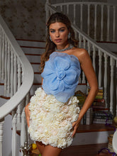 Load image into Gallery viewer, Alistair Strapless Flower Mesh Top In Blue
