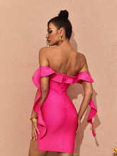 Load image into Gallery viewer, Alivia Off Shoulder Ruffle Bandage Dress In Hot Pink
