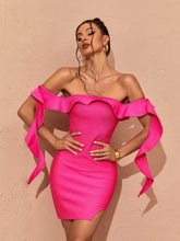Load image into Gallery viewer, Alivia Off Shoulder Ruffle Bandage Dress In Hot Pink
