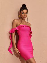 Load image into Gallery viewer, Alivia Off Shoulder Ruffle Bandage Dress In Hot Pink
