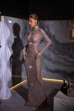 Load image into Gallery viewer, Alonzo Rhinestone Fringe Mesh Maxi Dress
