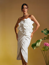 Load image into Gallery viewer, Amadou Strapless Flower Split Midi Dress
