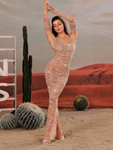 Load image into Gallery viewer, Amahl Spaghetti Rhinestone Mesh Maxi Dress
