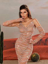 Load image into Gallery viewer, Amahl Spaghetti Rhinestone Mesh Maxi Dress
