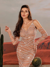 Load image into Gallery viewer, Amahl Spaghetti Rhinestone Mesh Maxi Dress
