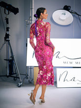 Load image into Gallery viewer, Amara Long Sleeve Embroidered Midi Dress In Hot Pink

