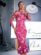 Load image into Gallery viewer, Amara Long Sleeve Embroidered Midi Dress In Hot Pink
