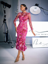 Load image into Gallery viewer, Amara Long Sleeve Embroidered Midi Dress In Hot Pink

