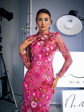 Load image into Gallery viewer, Amara Long Sleeve Embroidered Midi Dress In Hot Pink

