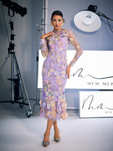 Load image into Gallery viewer, Amara Long Sleeve Embroidered Midi Dress In Purple
