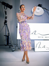 Load image into Gallery viewer, Amara Long Sleeve Embroidered Midi Dress In Purple
