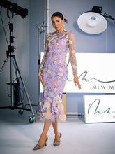 Load image into Gallery viewer, Amara Long Sleeve Embroidered Midi Dress In Purple
