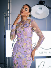 Load image into Gallery viewer, Amara Long Sleeve Embroidered Midi Dress In Purple
