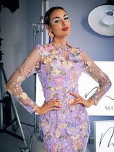 Load image into Gallery viewer, Amara Long Sleeve Embroidered Midi Dress In Purple
