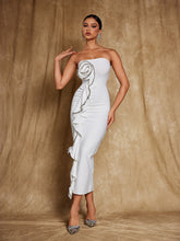 Load image into Gallery viewer, Amil Strapless Flower Rhinestone Bandage Dress
