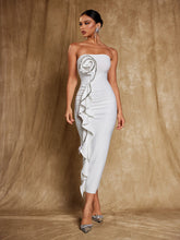 Load image into Gallery viewer, Amil Strapless Flower Rhinestone Bandage Dress
