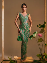 Load image into Gallery viewer, Anabia Round Neck Printed Rhinestone Maxi Dress
