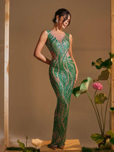 Load image into Gallery viewer, Anabia Round Neck Printed Rhinestone Maxi Dress
