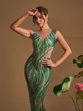 Load image into Gallery viewer, Anabia Round Neck Printed Rhinestone Maxi Dress
