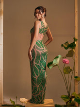 Load image into Gallery viewer, Anabia Round Neck Printed Rhinestone Maxi Dress
