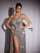 Load image into Gallery viewer, Anaia Snake Twisted High Split Sequin Maxi Dress
