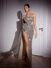 Load image into Gallery viewer, Anaia Snake Twisted High Split Sequin Maxi Dress
