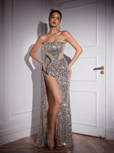 Load image into Gallery viewer, Anaia Snake Twisted High Split Sequin Maxi Dress

