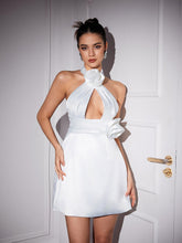 Load image into Gallery viewer, Anatoly Cutout Flower Satin Dress In White
