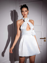 Load image into Gallery viewer, Anatoly Cutout Flower Satin Dress In White
