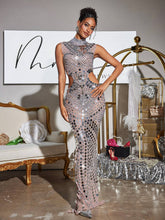 Load image into Gallery viewer, Andy High Neck Cutout Acrylic Maxi Dress
