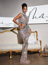 Load image into Gallery viewer, Andy High Neck Cutout Acrylic Maxi Dress
