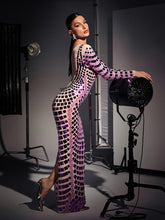 Load image into Gallery viewer, Angie Long Sleeve Curve Embellished Maxi Dress
