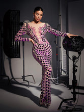 Load image into Gallery viewer, Angie Long Sleeve Curve Embellished Maxi Dress
