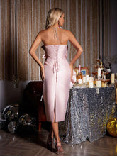 Load image into Gallery viewer, Anwen Strapless Flower Midi Dress In Blush
