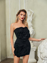 Load image into Gallery viewer, Anwen Strapless Flower Mini Dress In Black
