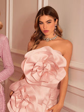 Load image into Gallery viewer, Anwen Strapless Flower Mini Dress In Blush

