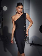 Load image into Gallery viewer, Arden One Shoulder Button Bandage Dress
