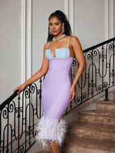 Load image into Gallery viewer, Arife Spaghetti Pearl Feather Bandage Dress
